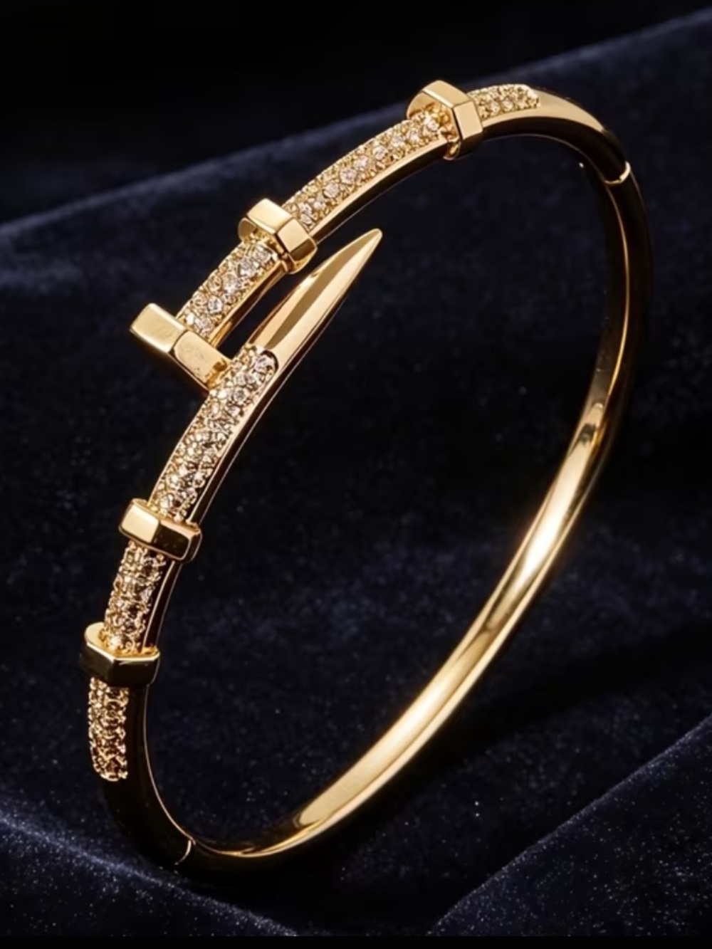 Gold Paved Nail Cuff Bracelet - Women Jewelry